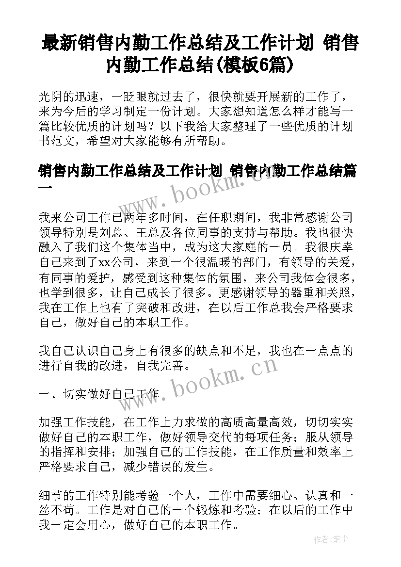 最新销售内勤工作总结及工作计划 销售内勤工作总结(模板6篇)