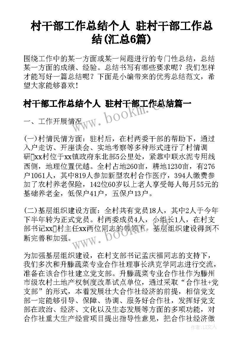 村干部工作总结个人 驻村干部工作总结(汇总6篇)