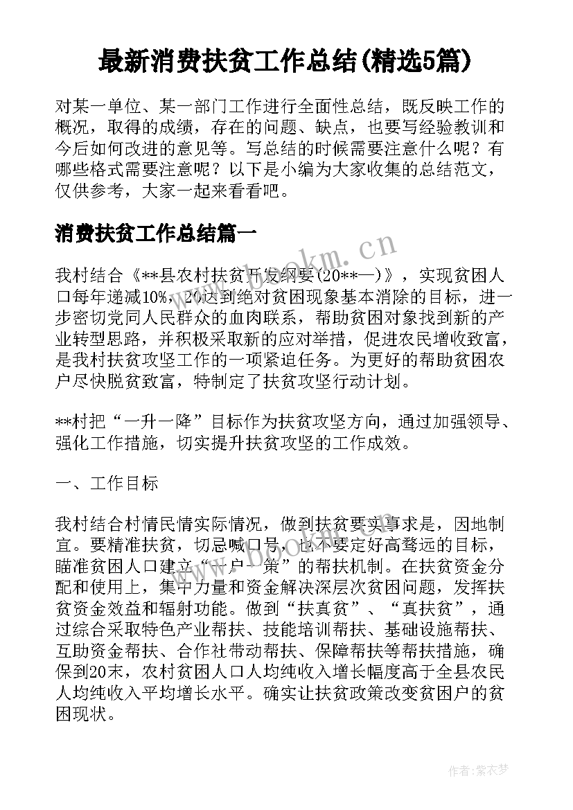 最新消费扶贫工作总结(精选5篇)