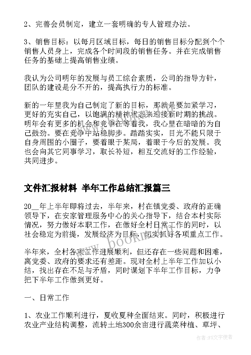 2023年文件汇报材料 半年工作总结汇报(模板6篇)