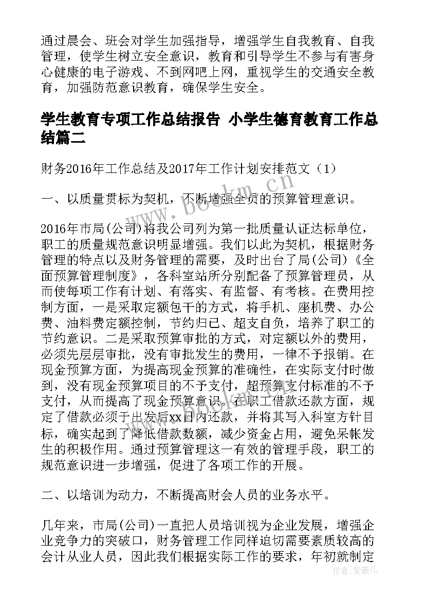 2023年学生教育专项工作总结报告 小学生德育教育工作总结(精选10篇)