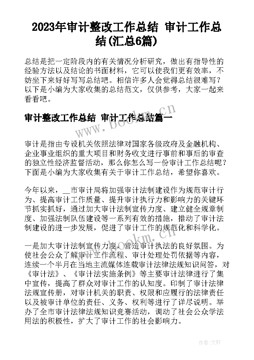 2023年审计整改工作总结 审计工作总结(汇总6篇)