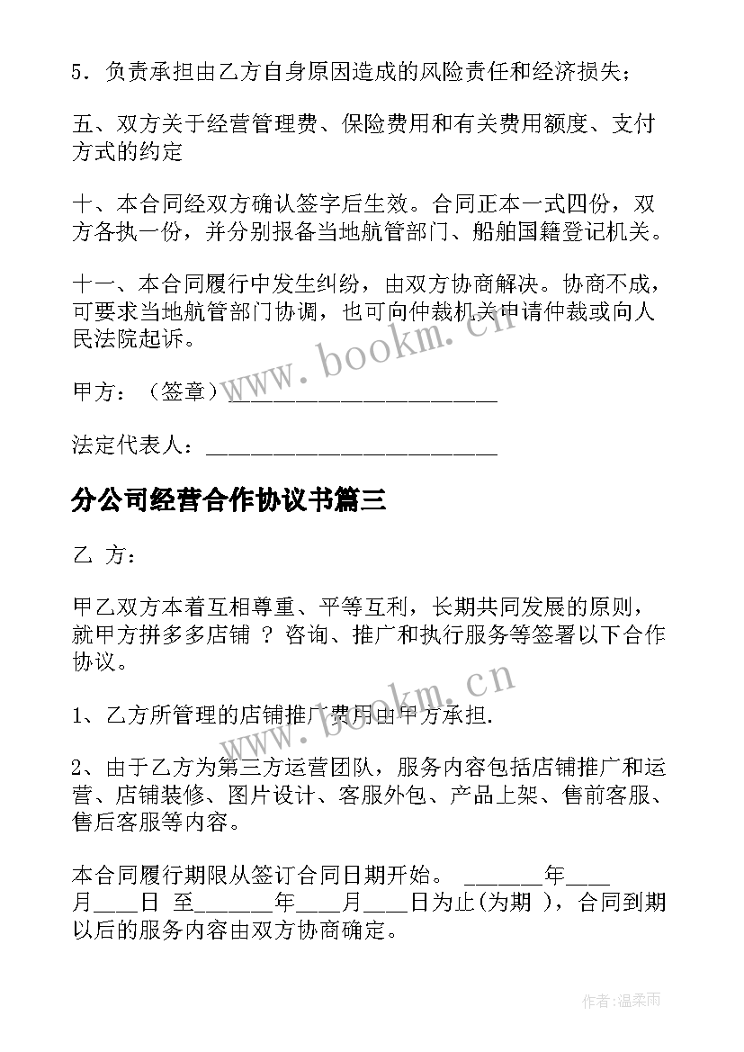 分公司经营合作协议书(模板6篇)