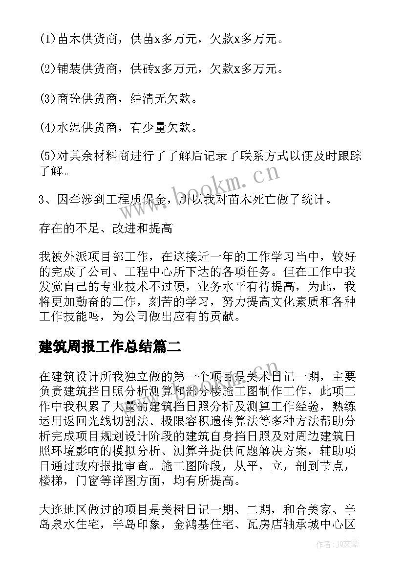 最新建筑周报工作总结(通用9篇)