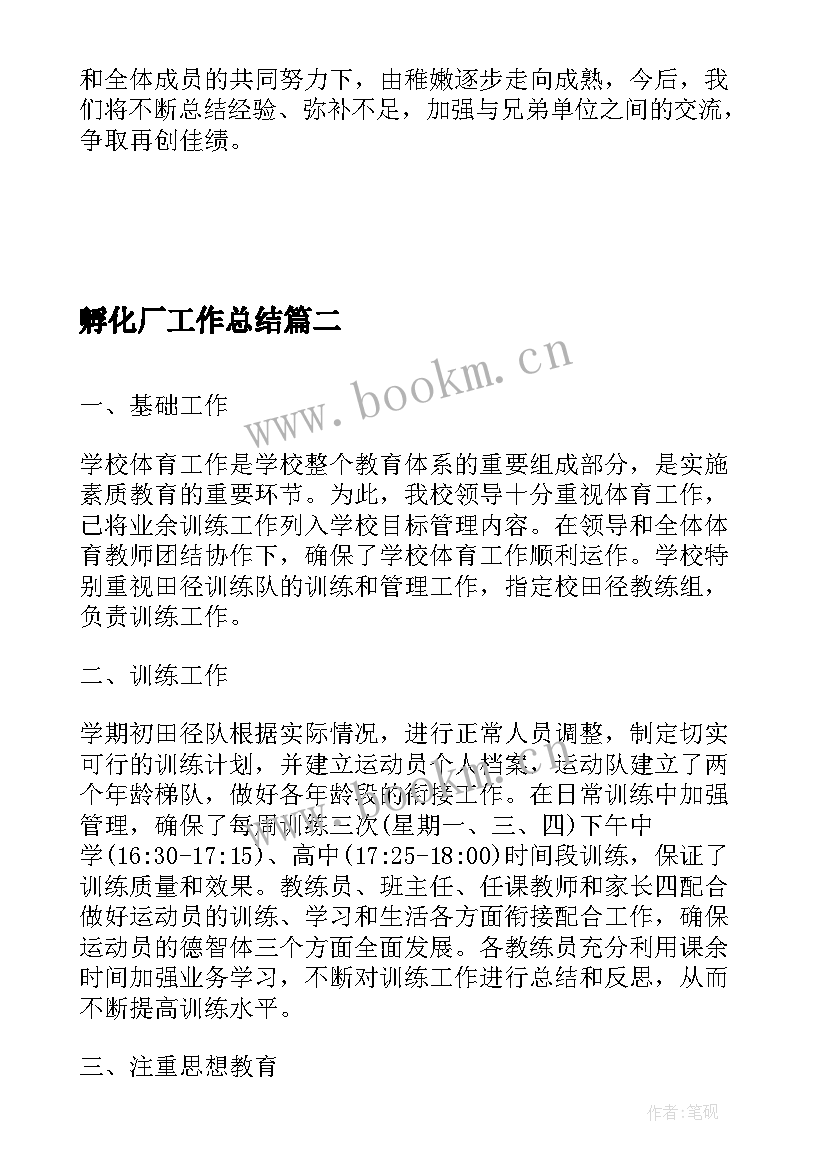 2023年孵化厂工作总结(汇总9篇)