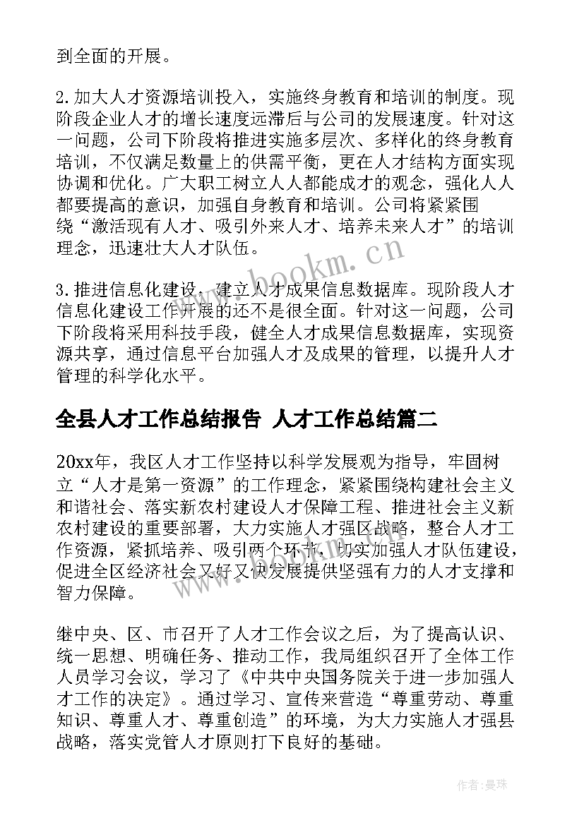 2023年全县人才工作总结报告 人才工作总结(优秀5篇)