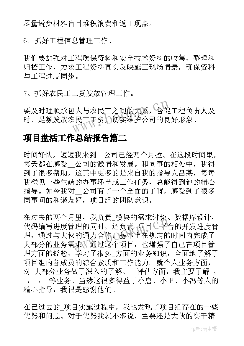 项目盘活工作总结报告(优秀6篇)