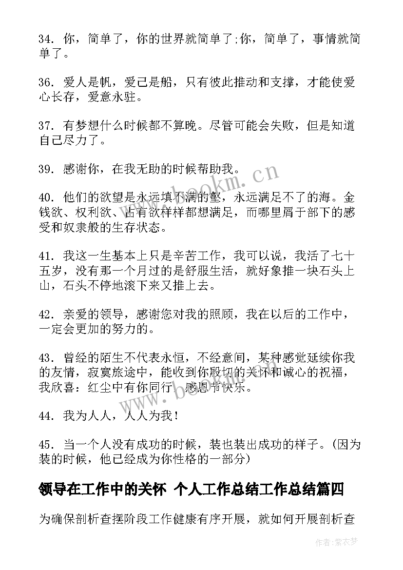 领导在工作中的关怀 个人工作总结工作总结(优秀9篇)