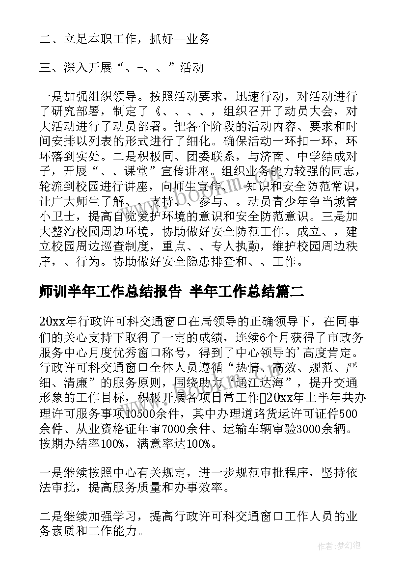 最新师训半年工作总结报告 半年工作总结(精选9篇)