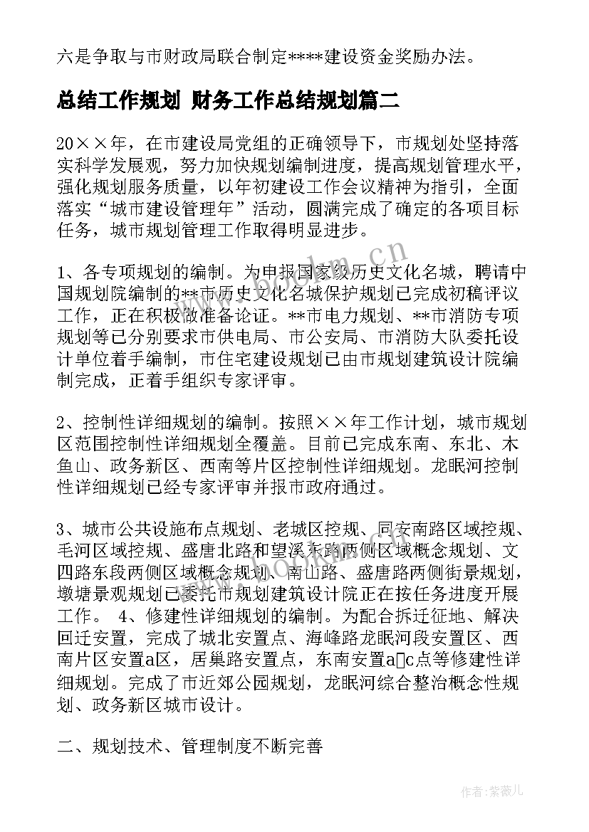 最新总结工作规划 财务工作总结规划(大全7篇)