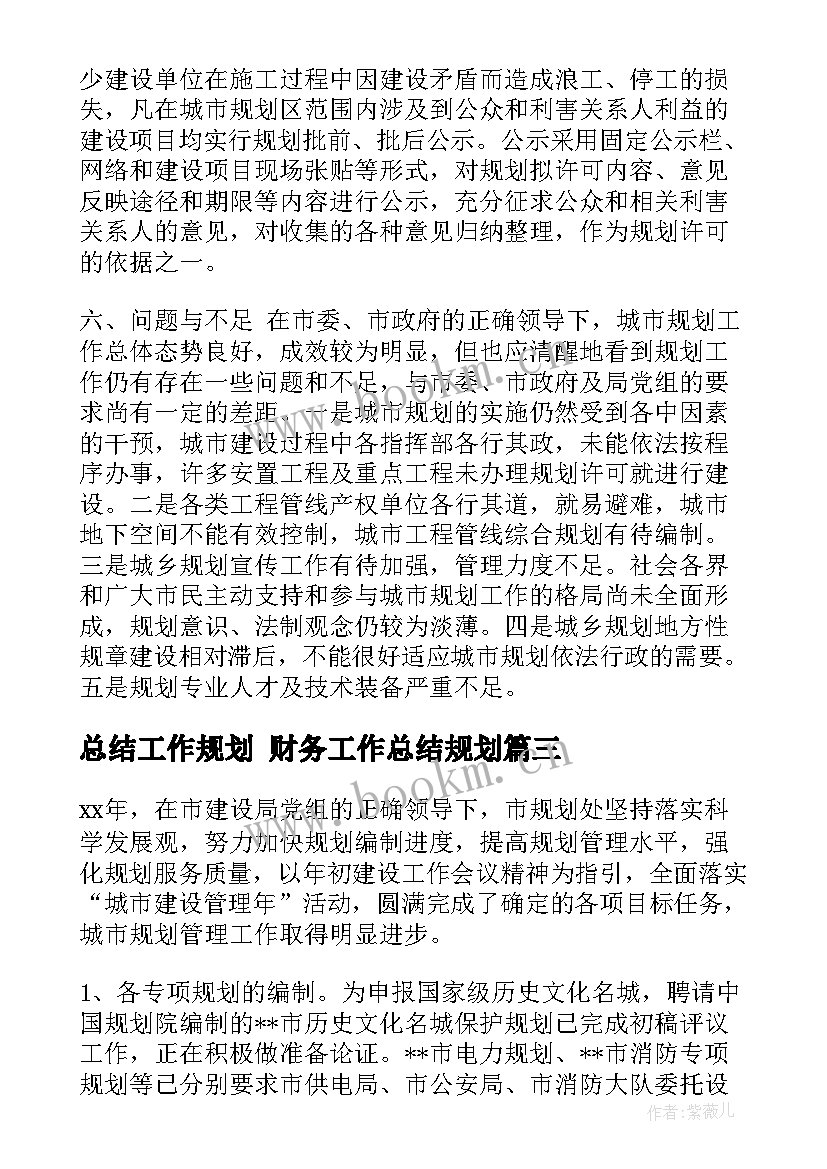 最新总结工作规划 财务工作总结规划(大全7篇)