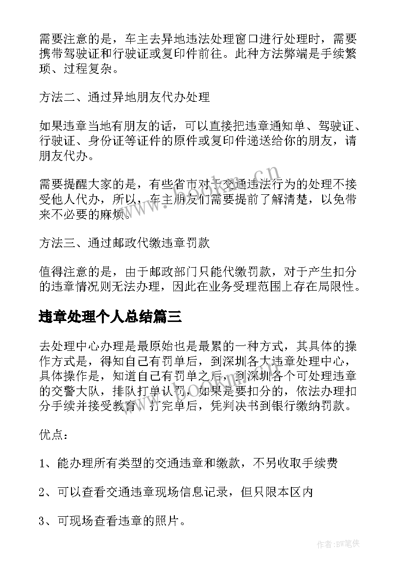 2023年违章处理个人总结(大全9篇)