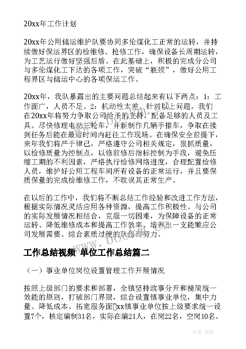 工作总结视频 单位工作总结(精选5篇)