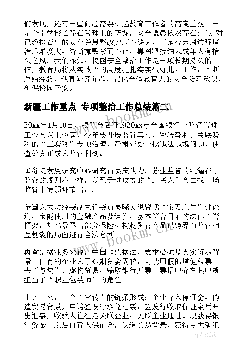 2023年新疆工作重点 专项整治工作总结(模板5篇)