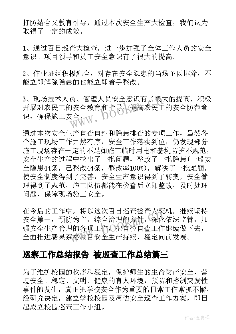 巡察工作总结报告 被巡查工作总结(模板10篇)