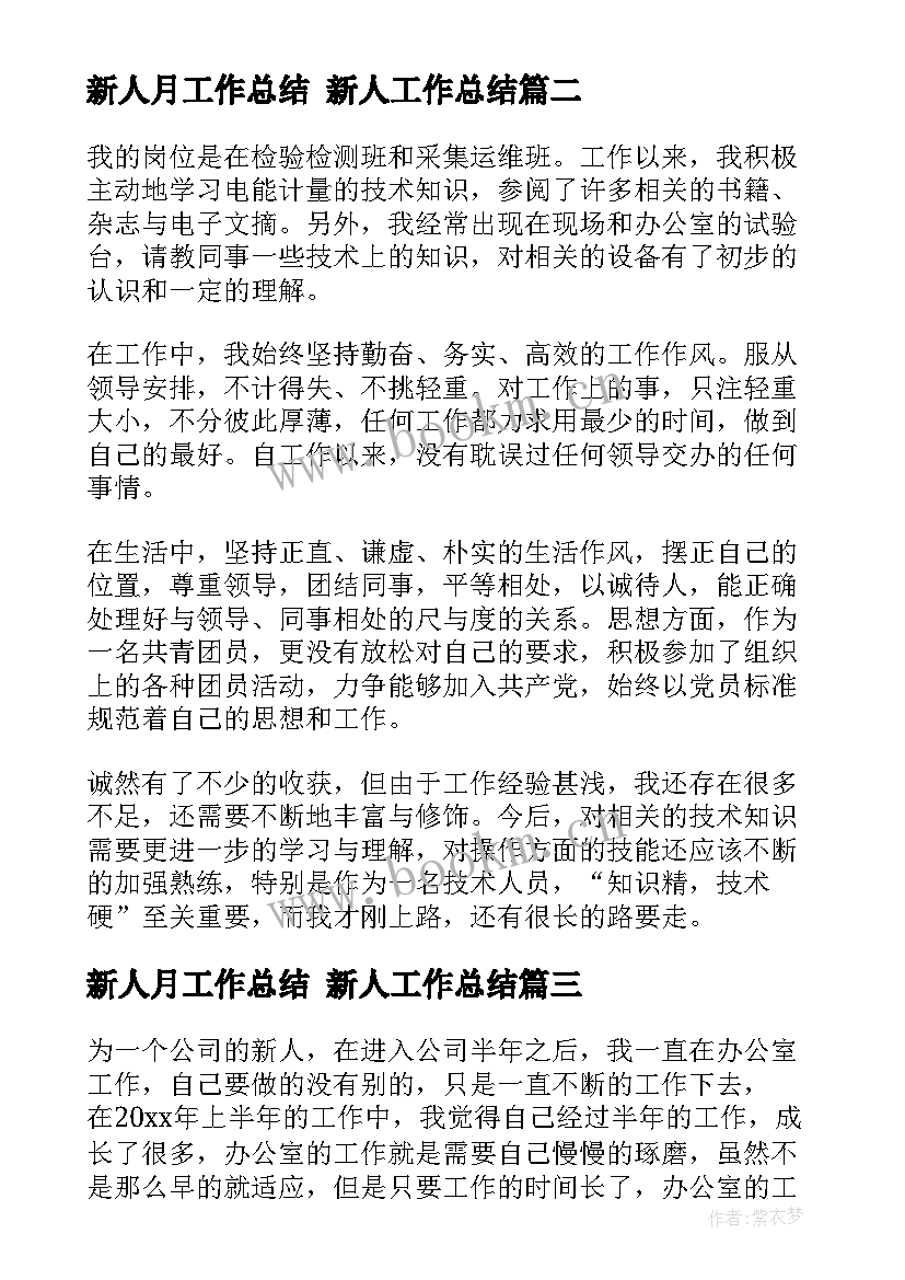 新人月工作总结 新人工作总结(优质8篇)