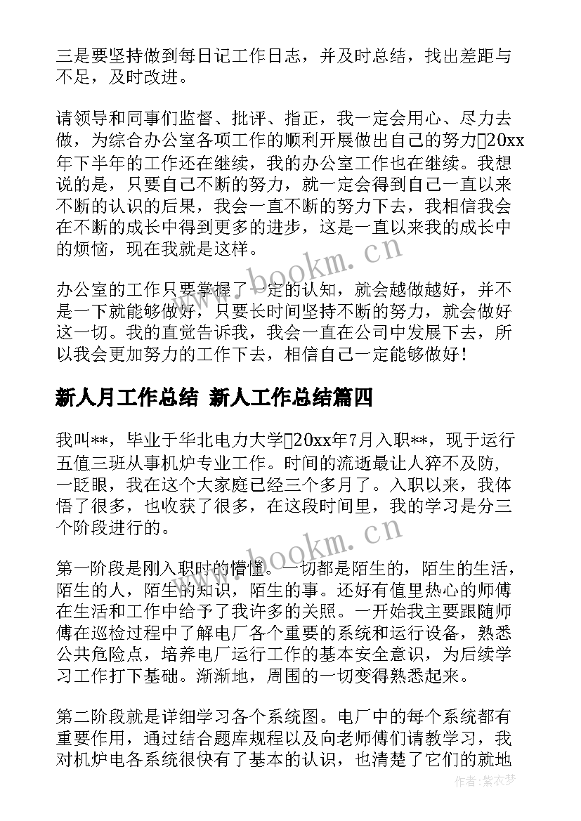 新人月工作总结 新人工作总结(优质8篇)