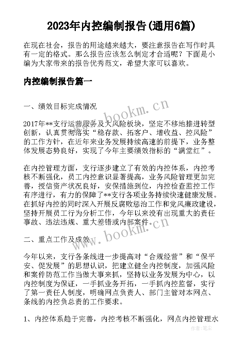 2023年内控编制报告(通用6篇)