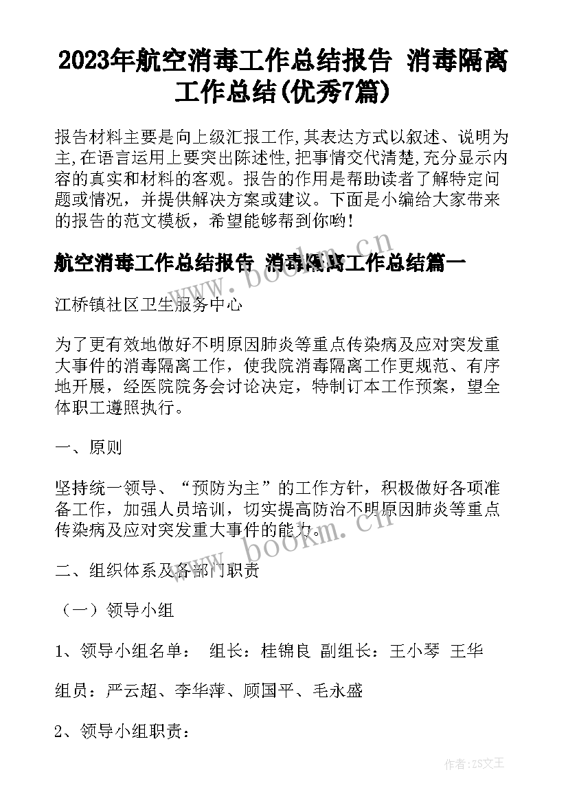 2023年航空消毒工作总结报告 消毒隔离工作总结(优秀7篇)