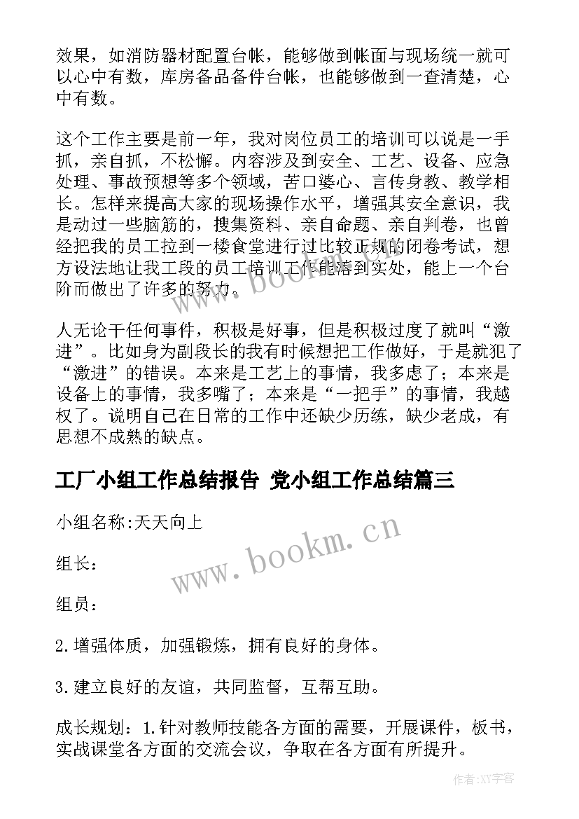 最新工厂小组工作总结报告 党小组工作总结(模板10篇)