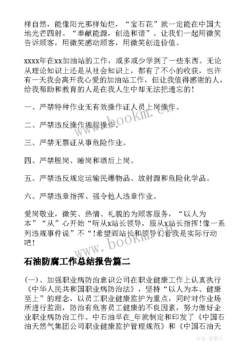 2023年石油防腐工作总结报告(大全8篇)