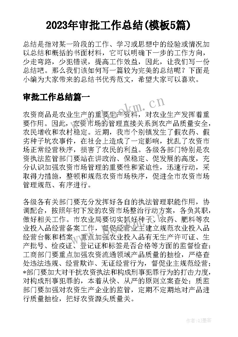 2023年审批工作总结(模板5篇)