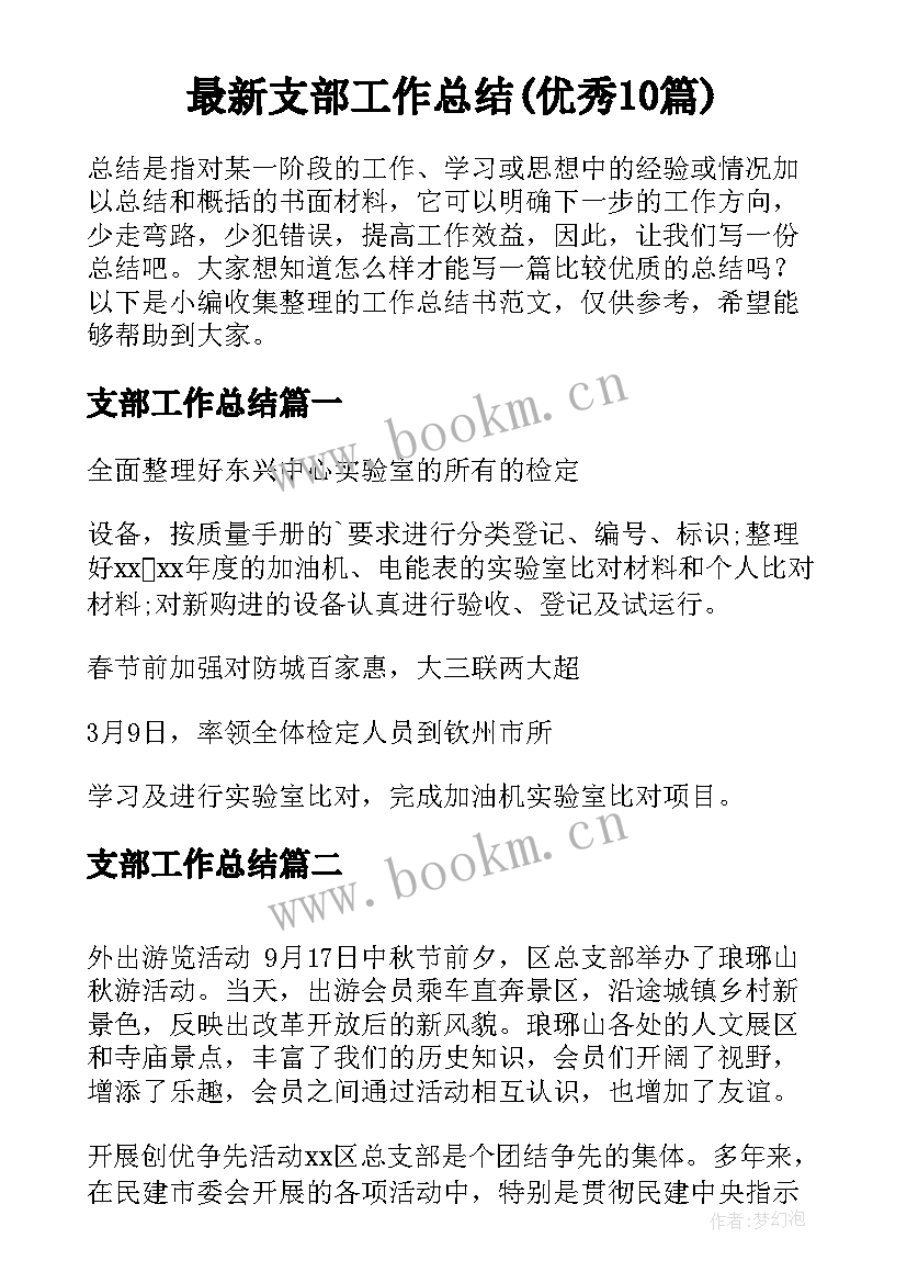 最新支部工作总结(优秀10篇)