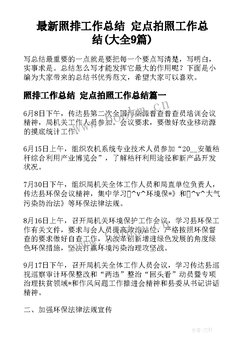 最新照排工作总结 定点拍照工作总结(大全9篇)