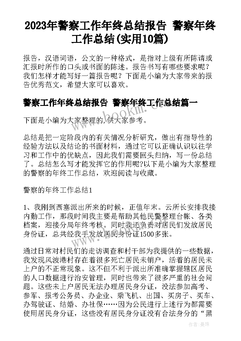 2023年警察工作年终总结报告 警察年终工作总结(实用10篇)