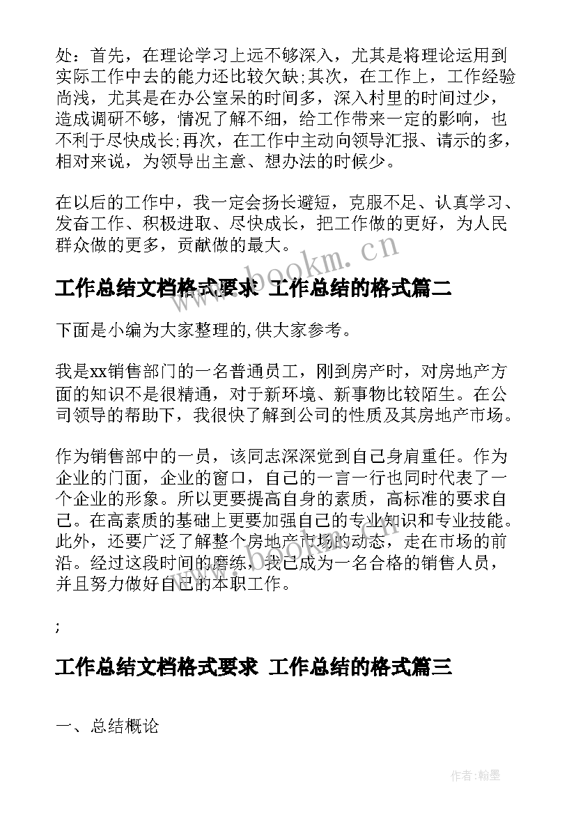 2023年工作总结文档格式要求 工作总结的格式(优质6篇)