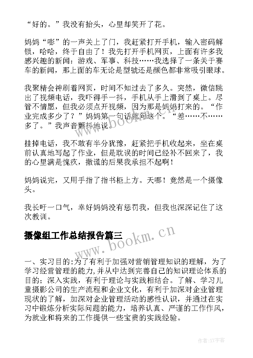 最新摄像组工作总结报告(优秀7篇)