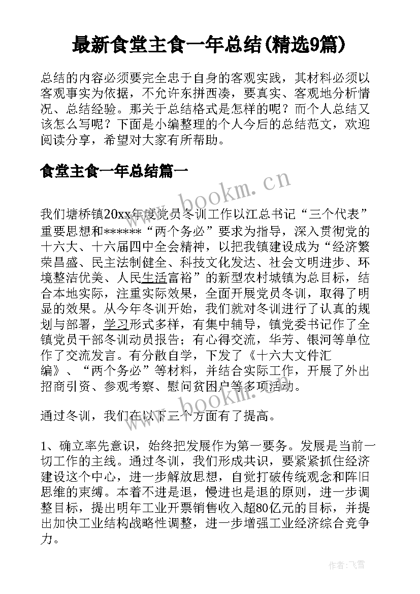 最新食堂主食一年总结(精选9篇)