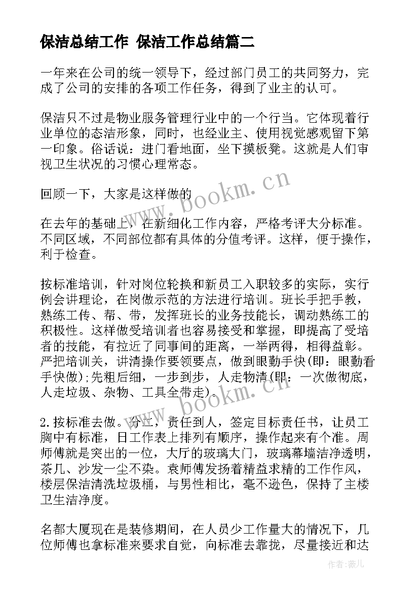 最新保洁总结工作 保洁工作总结(实用6篇)