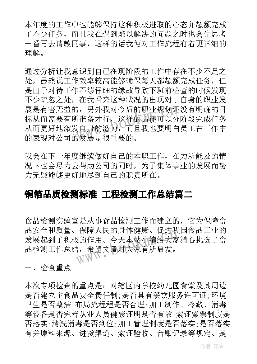 2023年铜箔品质检测标准 工程检测工作总结(精选9篇)