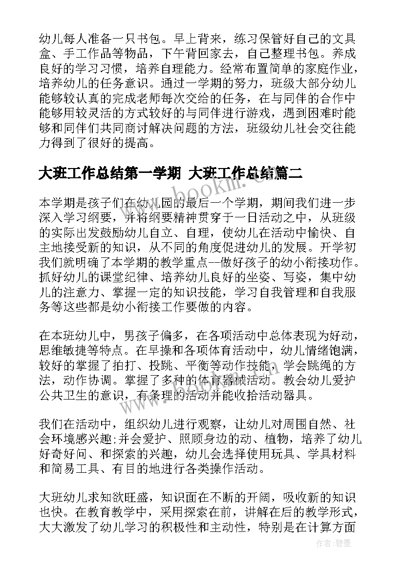 最新大班工作总结第一学期 大班工作总结(通用6篇)