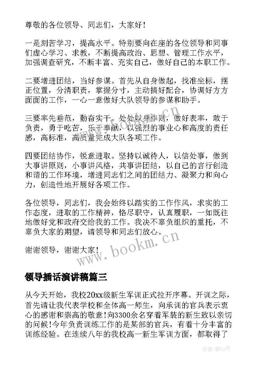 领导插话演讲稿(实用9篇)