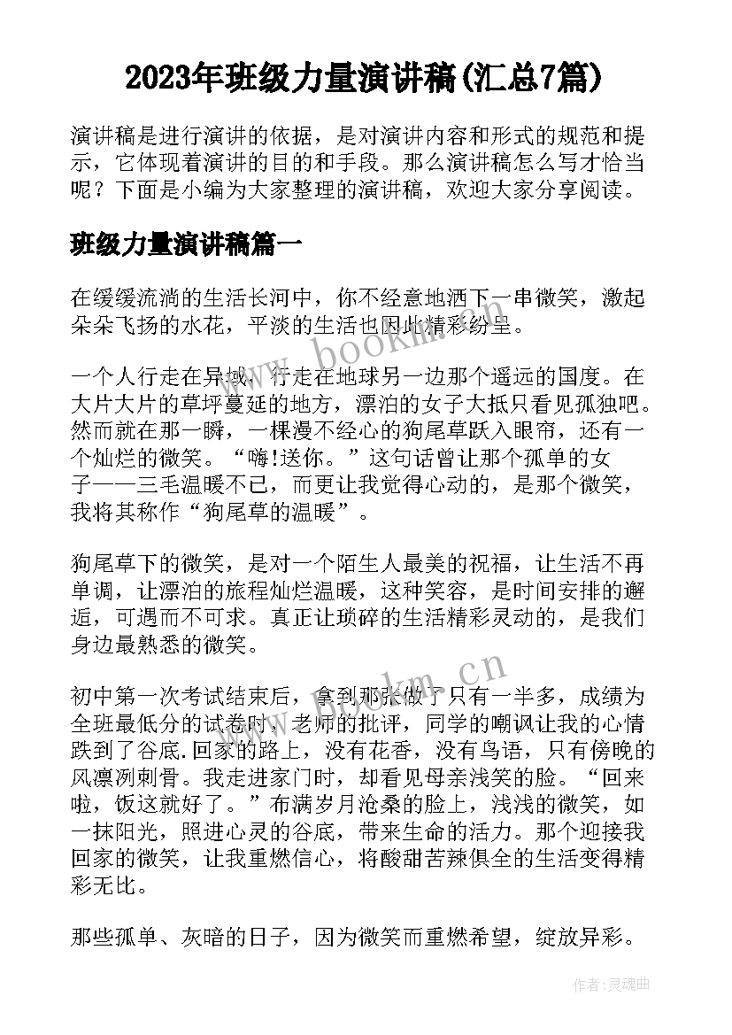 2023年班级力量演讲稿(汇总7篇)