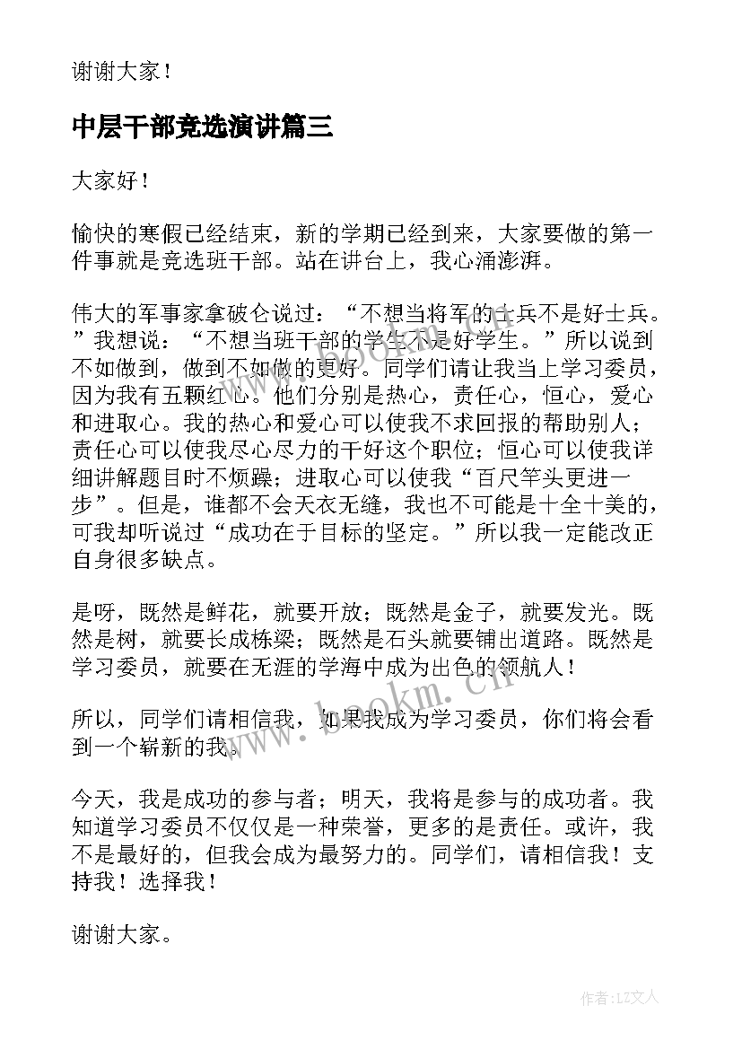 中层干部竞选演讲 竞选演讲稿(模板5篇)