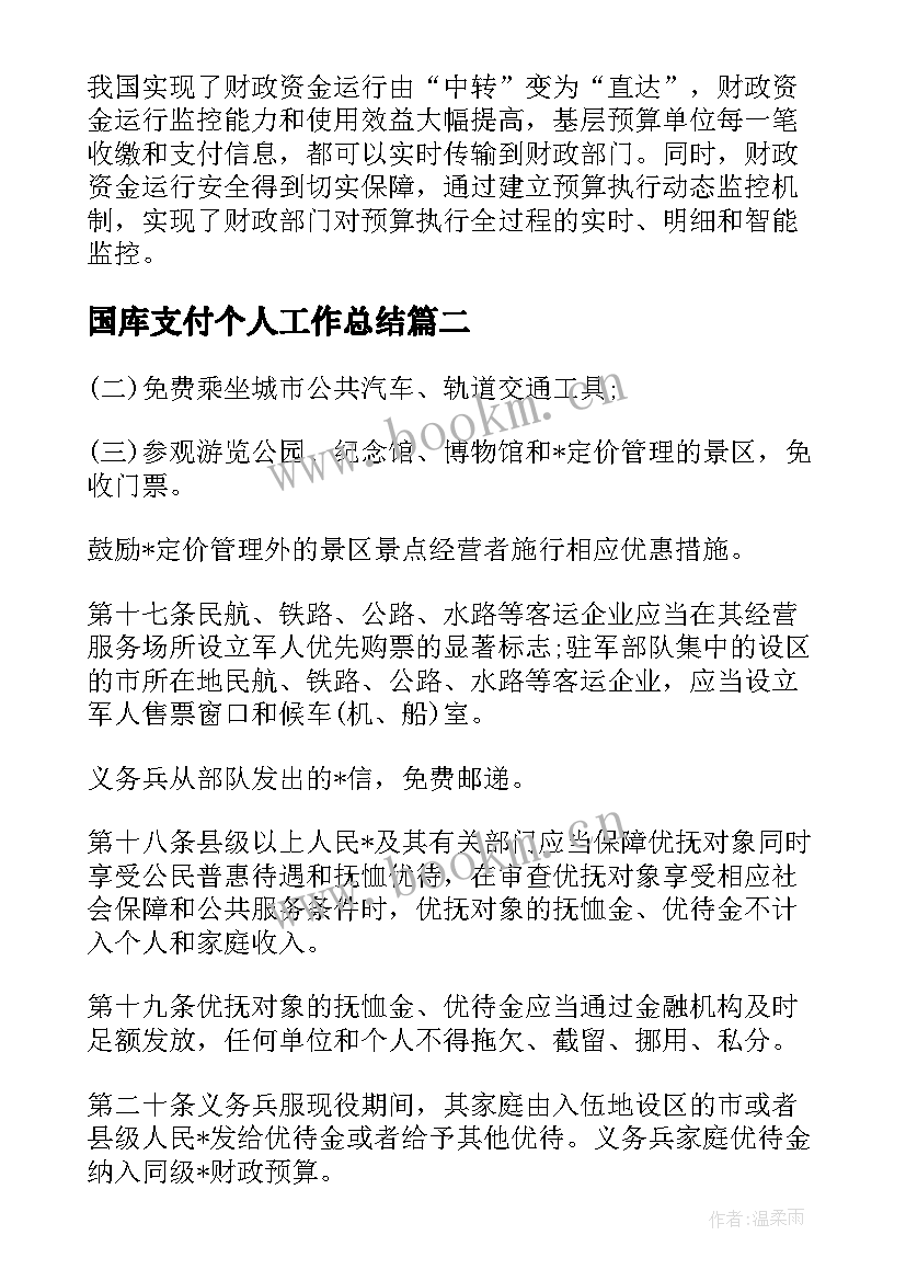 最新国库支付个人工作总结(精选5篇)