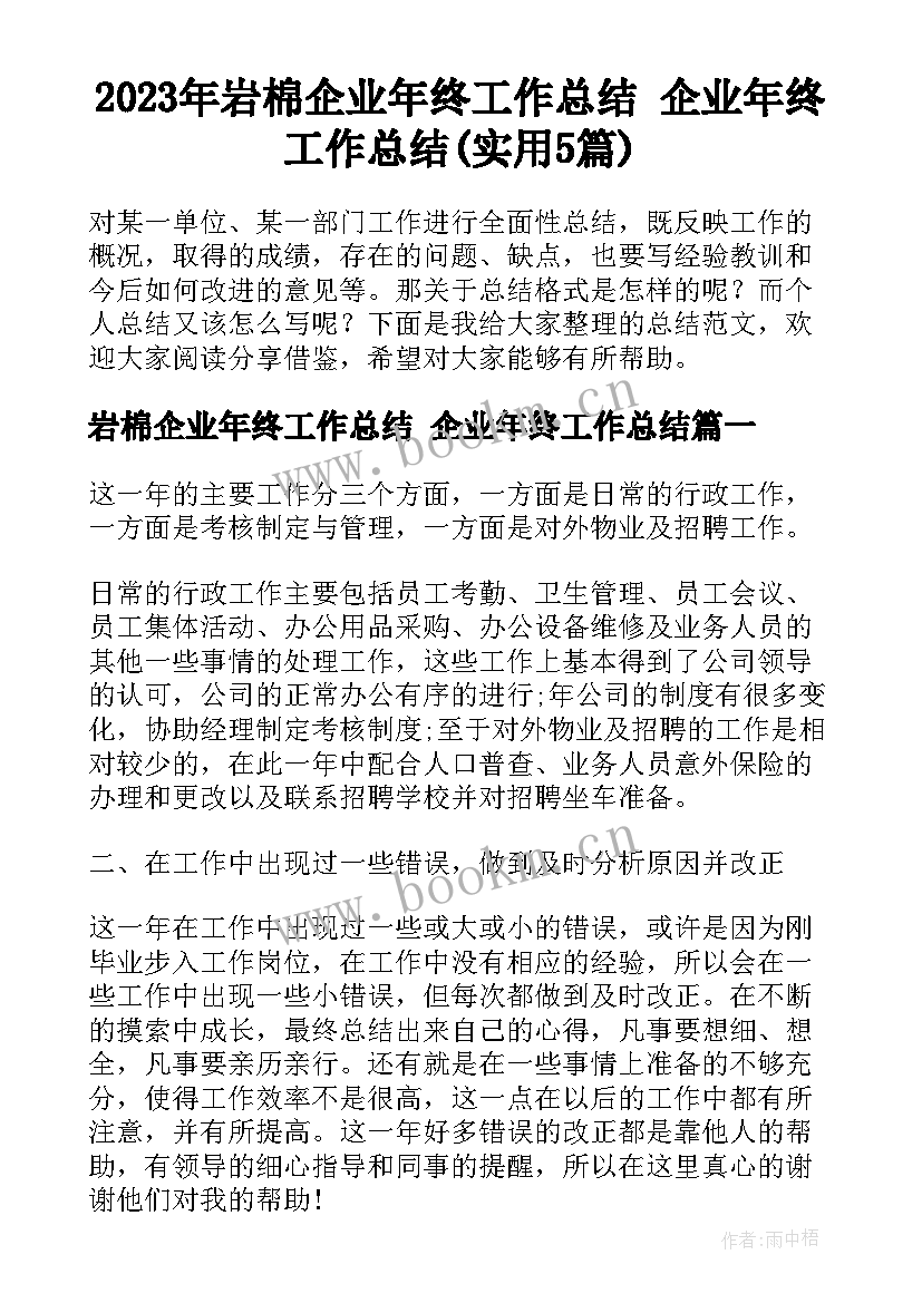 2023年岩棉企业年终工作总结 企业年终工作总结(实用5篇)