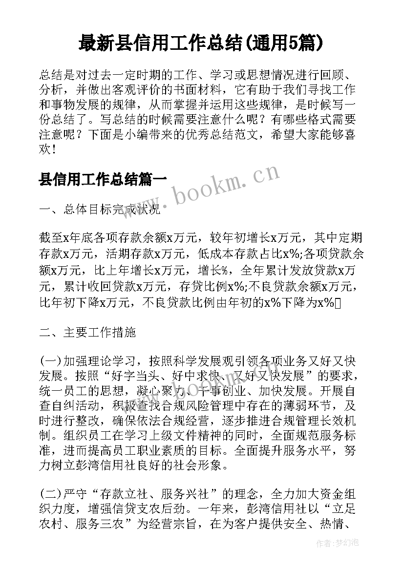 最新县信用工作总结(通用5篇)