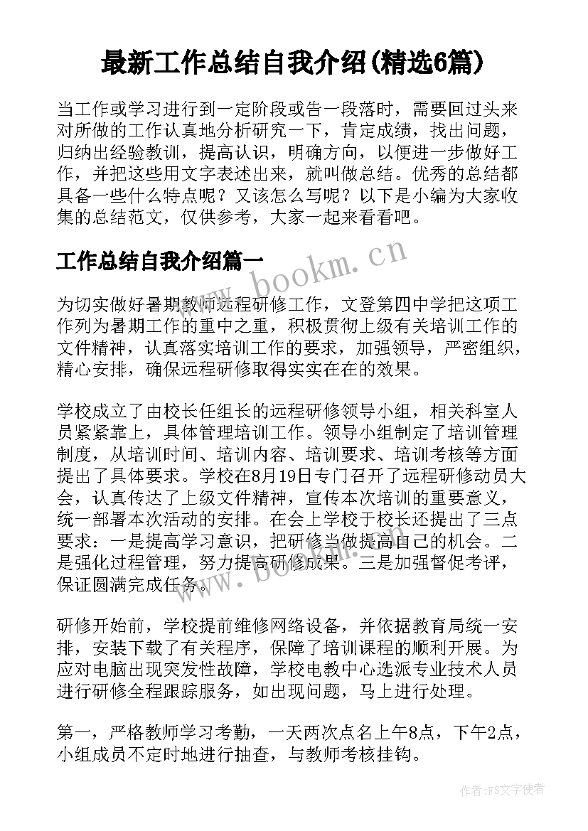 最新工作总结自我介绍(精选6篇)