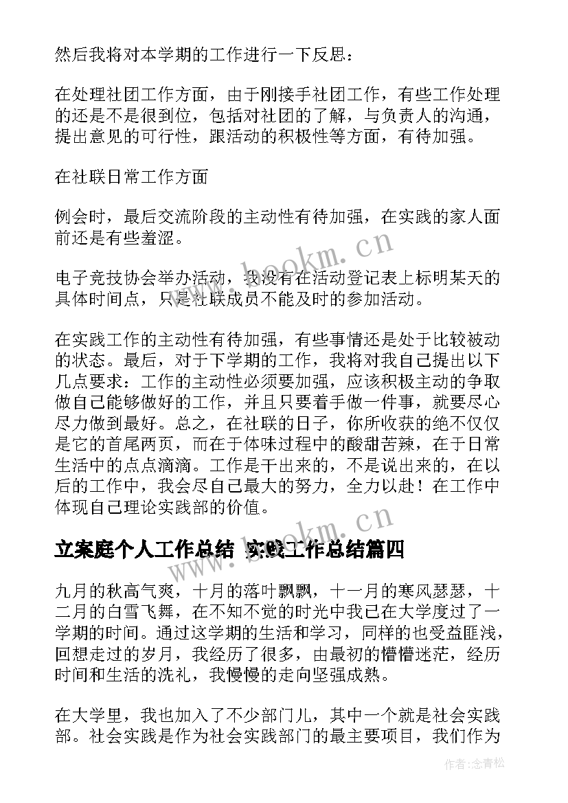 2023年立案庭个人工作总结 实践工作总结(实用7篇)