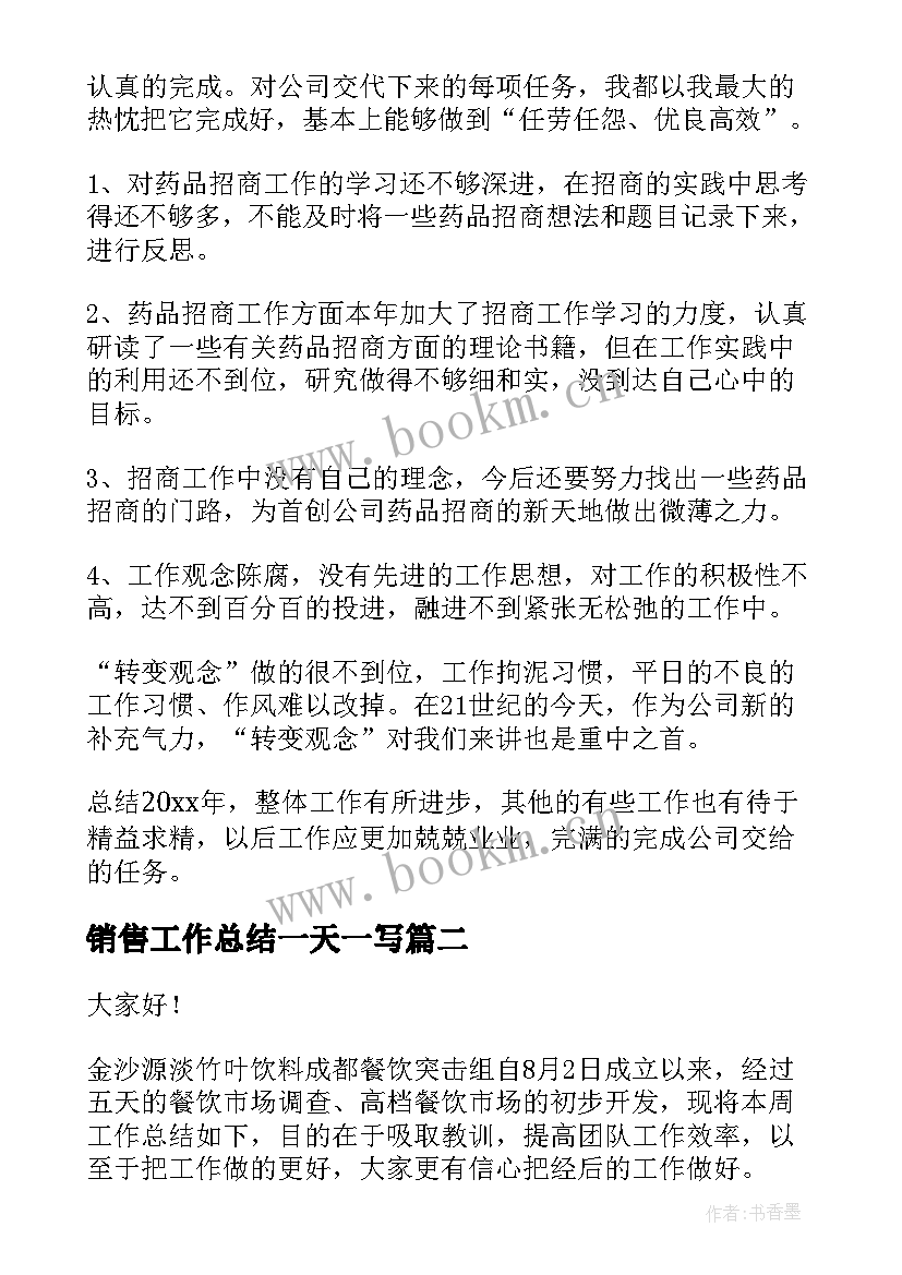 2023年销售工作总结一天一写(优质6篇)