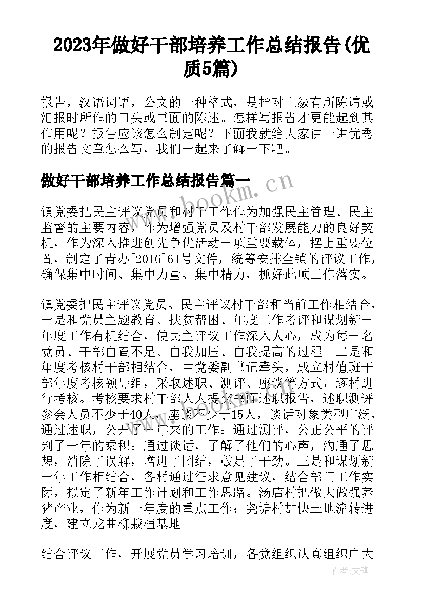 2023年做好干部培养工作总结报告(优质5篇)