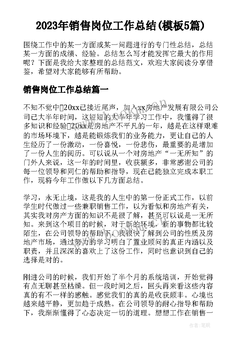 2023年销售岗位工作总结(模板5篇)