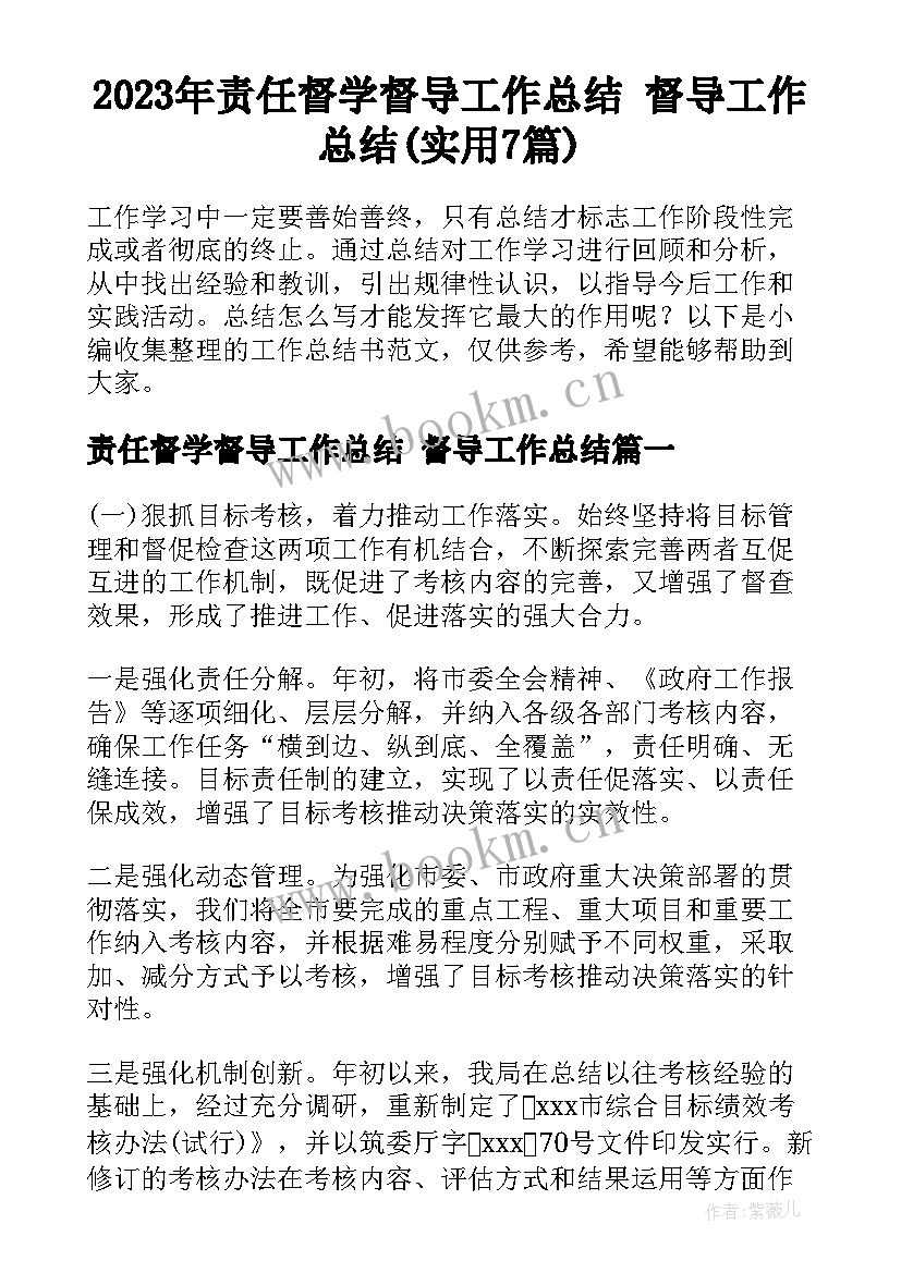 2023年责任督学督导工作总结 督导工作总结(实用7篇)