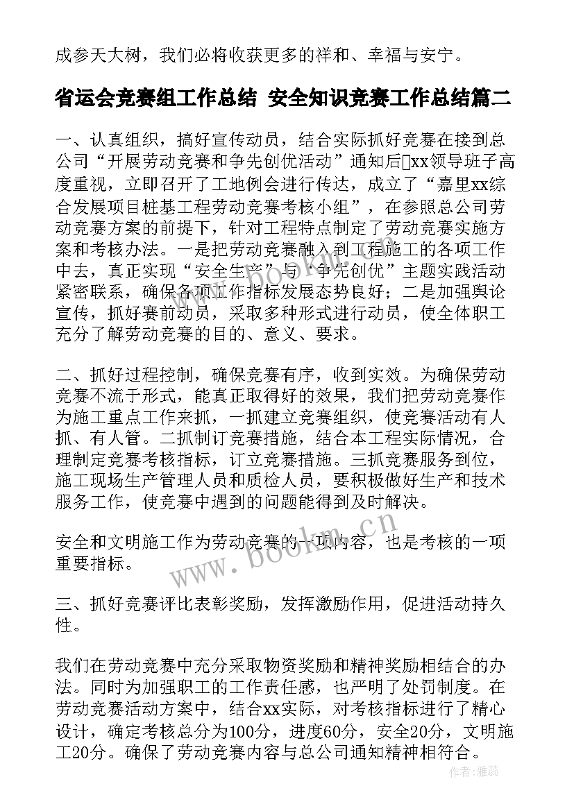 省运会竞赛组工作总结 安全知识竞赛工作总结(优秀6篇)