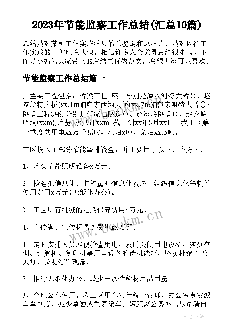 2023年节能监察工作总结(汇总10篇)