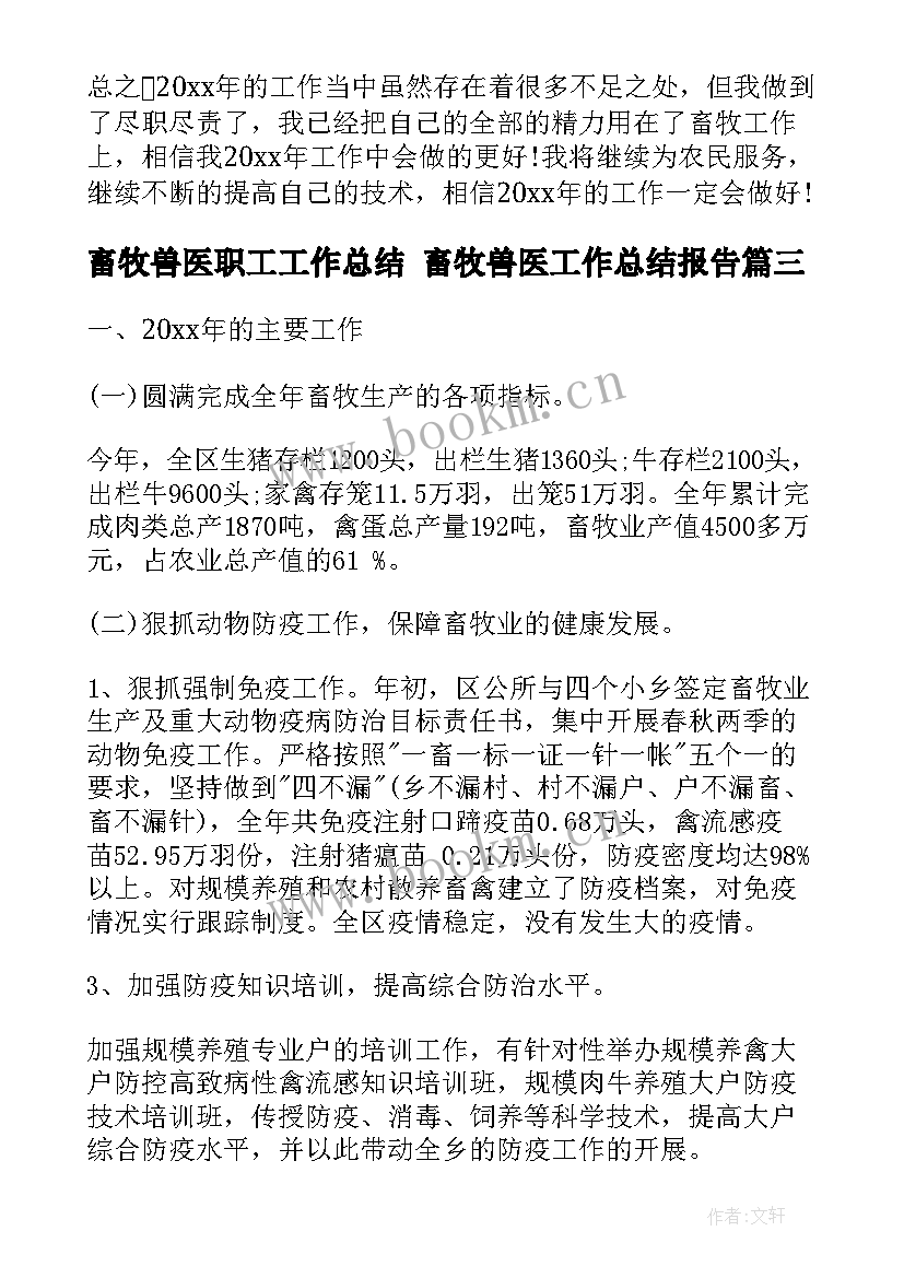 2023年畜牧兽医职工工作总结 畜牧兽医工作总结报告(优质6篇)